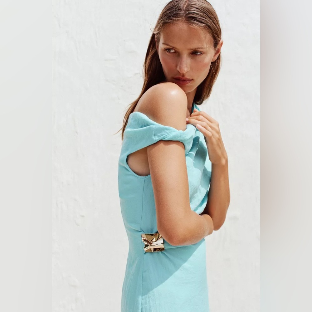NWT ZARA ASYMMETRIC MIDI DRESS WITH APPLIQUÉ - Picture 5 of 9